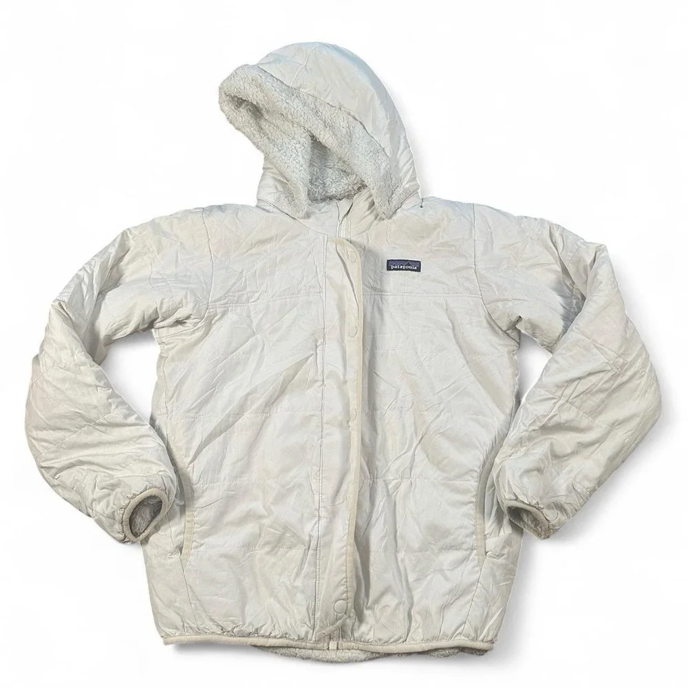 Patagonia Youth Kids White Down Reversible Sherpa Puffer Jacket XL
